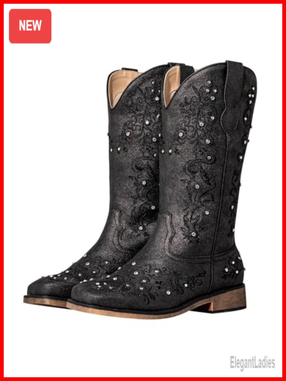 Wide Calf Cowboy Boots Faux Leather Square Toe Western Boots